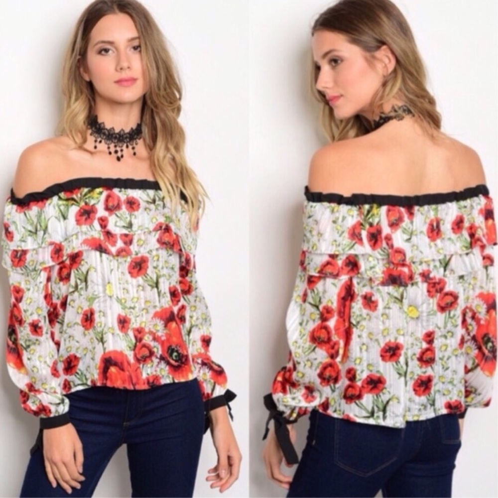 Off Shoulder Floral Print Blouse - Picture 1 of 3